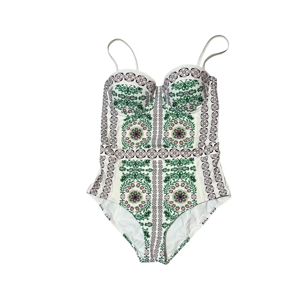 Tory Burch Garden Party Underwire One piece swimsuit balconette sz L resort wear